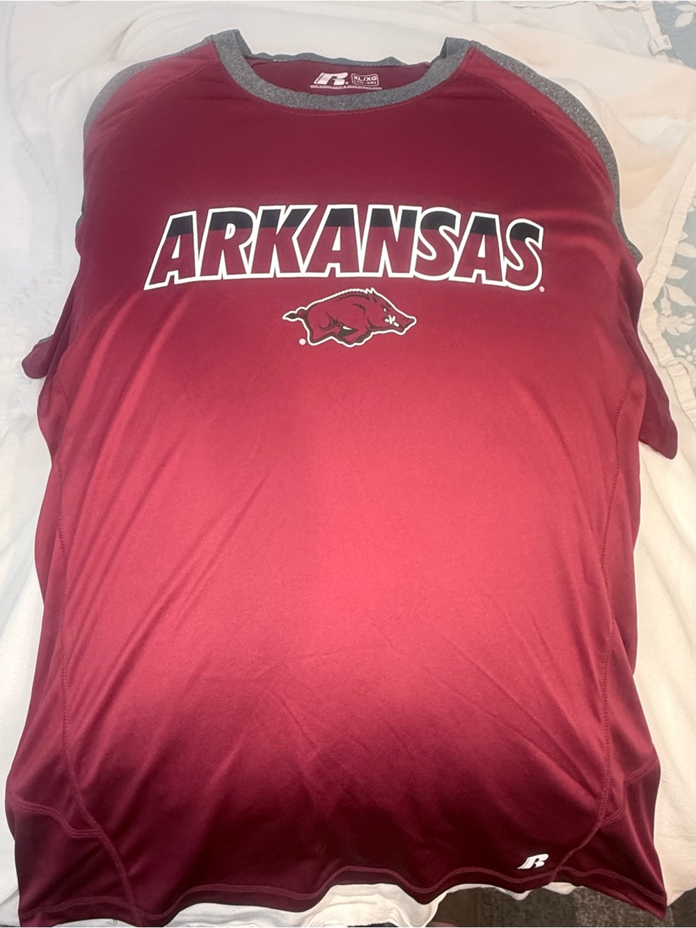 Russell Athletic Arkansas Maroon and Gray Sleeveless Crew